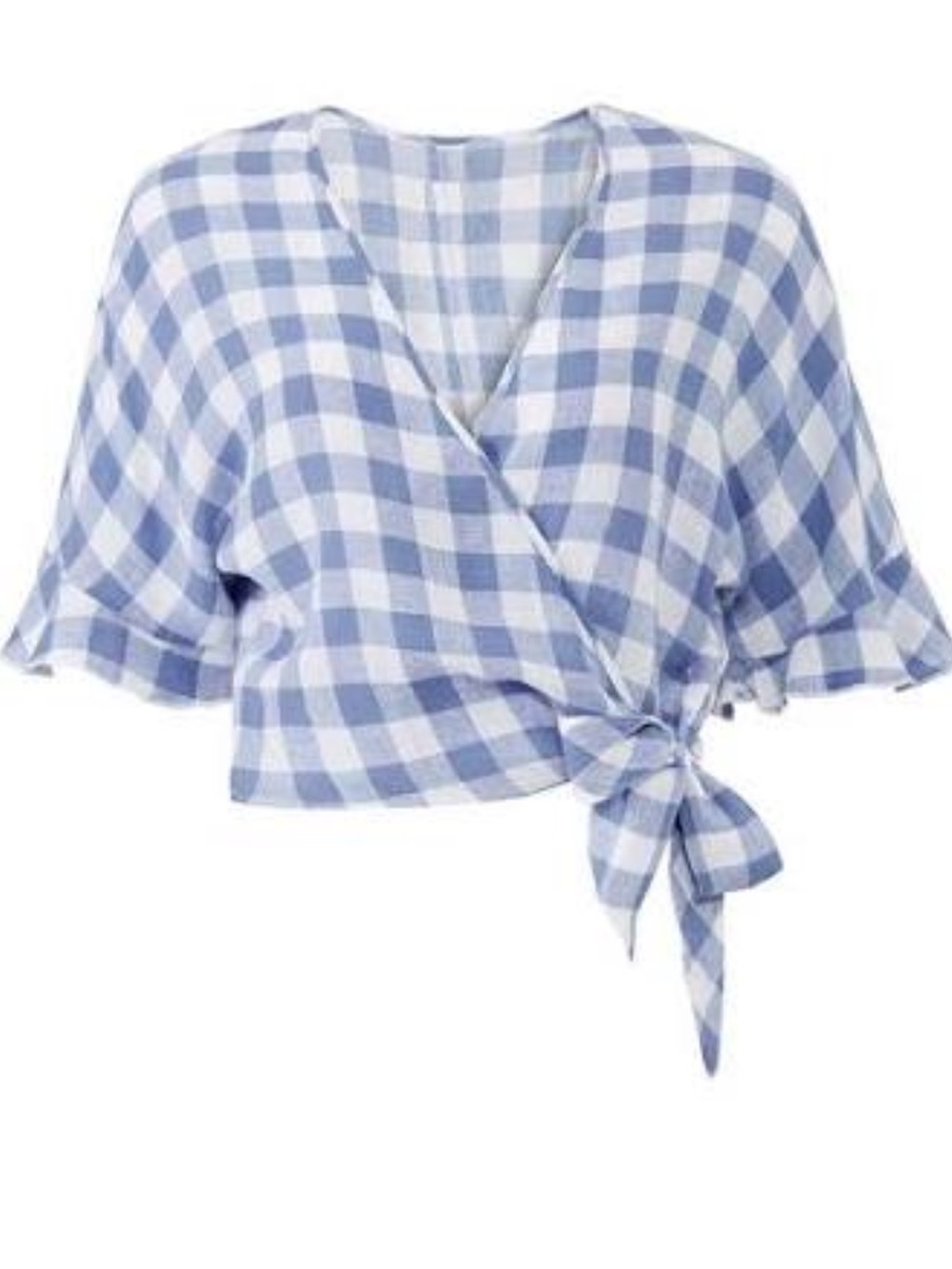 Rails Blue and White Gingham Tie-Front Crop Top wrap front Anthropologie